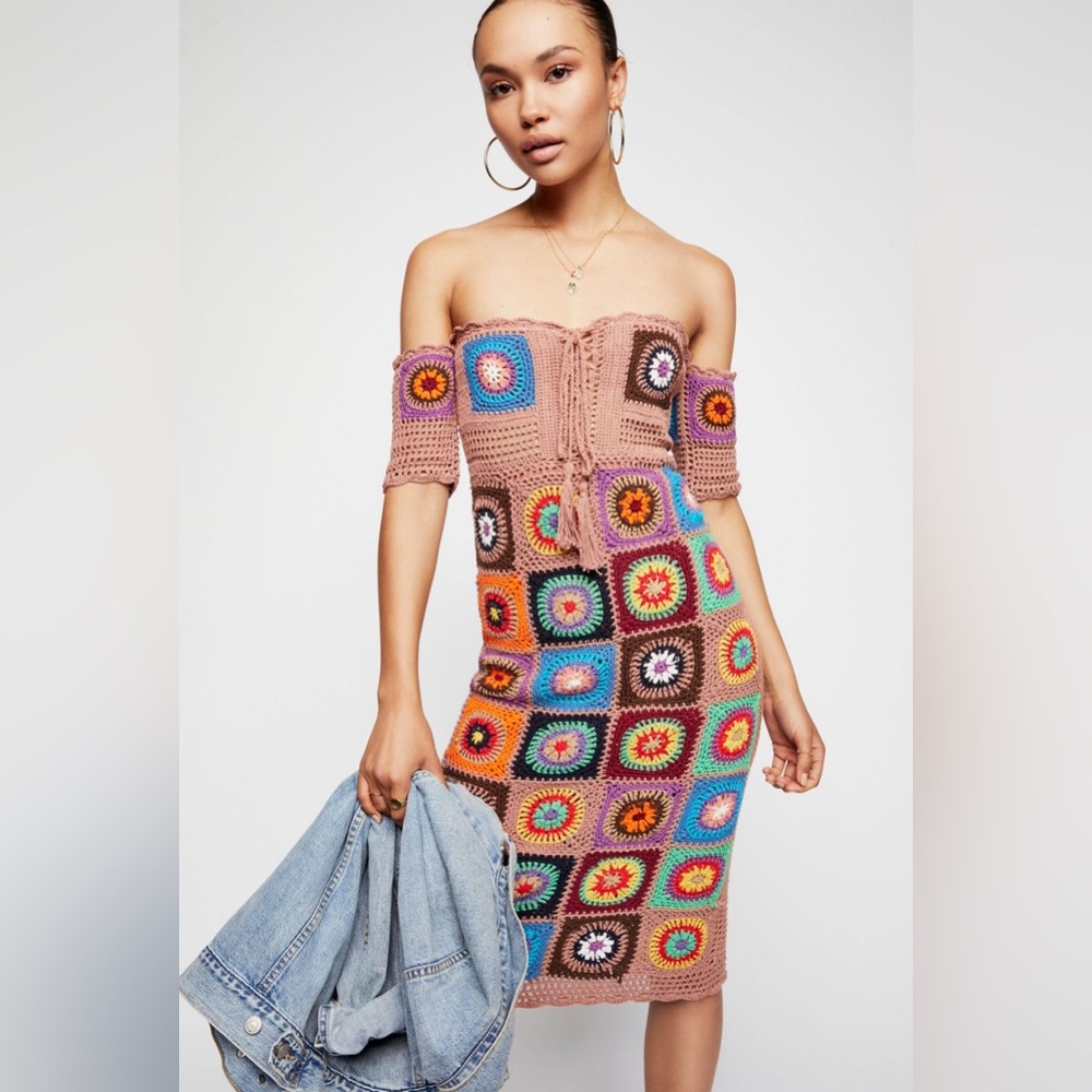 Free People Racing Hearts Midi Crochet Dress